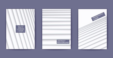 White shaded multi layered poster. Vector 3D cover template. Minimalistic style design.