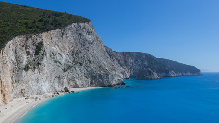 Katsiki beach on Lefkada island in Greece with blue sea and sky