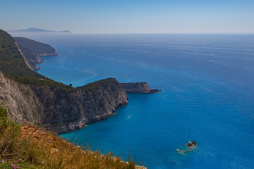 west coast of  Lefkada island in Greece with blue sea and sky