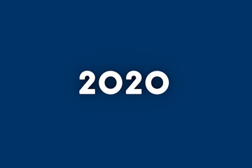 White 2020 Year Number Text on Blue Background. 3D rendering