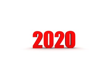 Red 2020 Year Number Text on Blue Background. 3D rendering