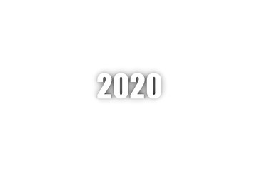 White 2020 Year Number Text on white Background. 3D rendering