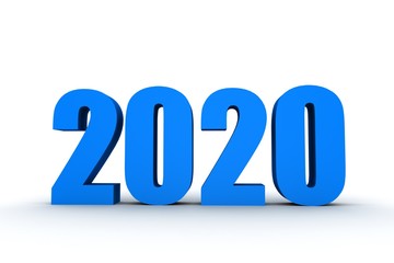 Blue 2020 Year Number Text on Blue Background. 3D rendering