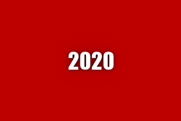 White 2020 Year Number Text on red Background. 3D rendering