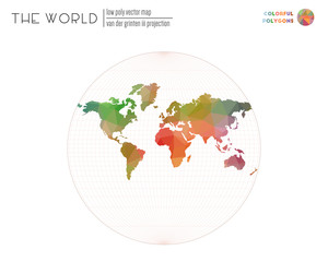 Polygonal map of the world. Van der Grinten III projection of the world. Colorful colored polygons. Awesome vector illustration.
