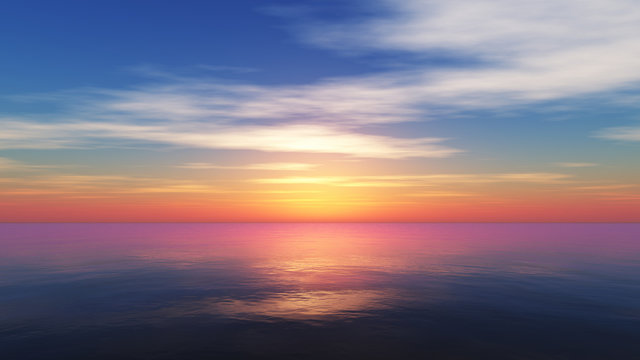 Beautify sunset over sea, sun ray