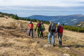 Tourists on the trail in the Karkonosze Mountains, Czech Republic, Karkonosze National Park, Tourist Routes, Tourists, Trail