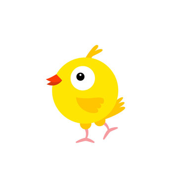 Cheerful Bird Yellow Canary. Cartoon Character Feathered. Vector