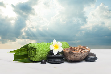 spa tropical objects for relax therapy on white background. Spa