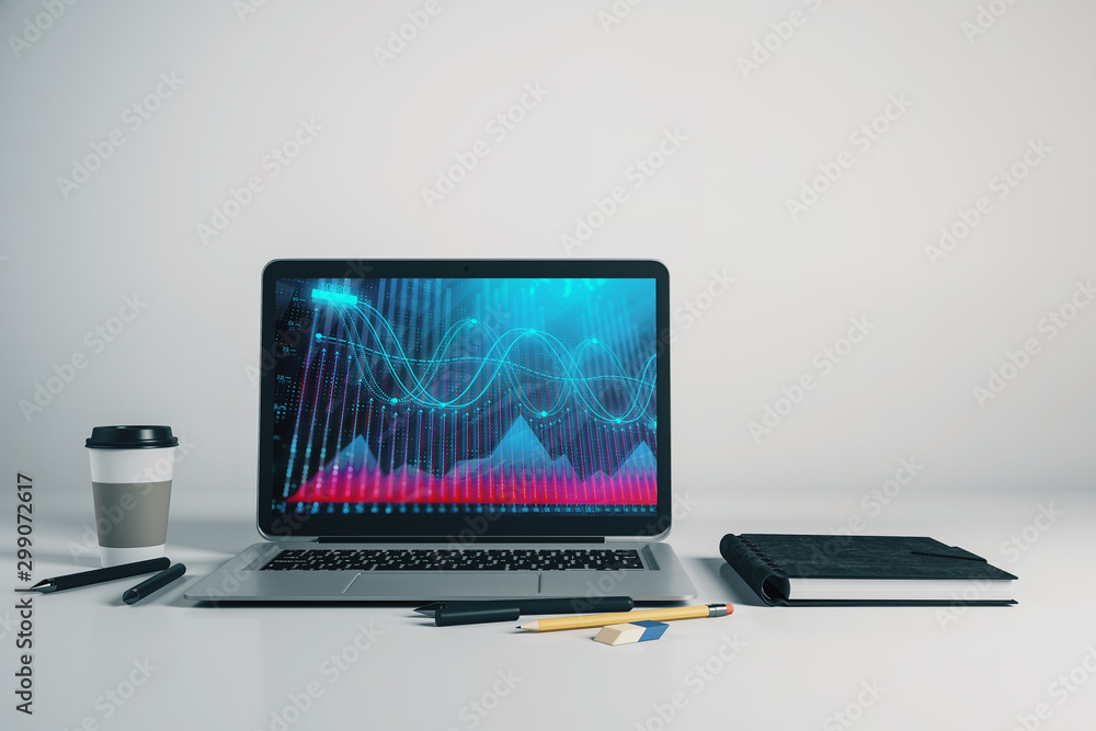 Aufkleber laptop closeup with forex graph on computer screen. financial trading and education concept. 3d rend