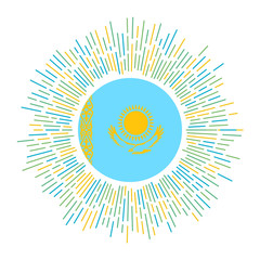 Kazakhstan sign. Country flag with colorful rays. Radiant sunburst with Kazakhstan flag. Vector illustration.