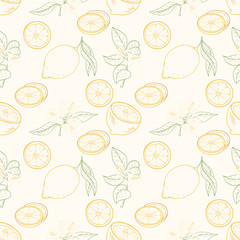 Seamless pattern of lemons on light background - 299073837
