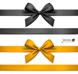 Realistic black and golden bows with ribbon. Element for decoration gifts, greetings, holidays.