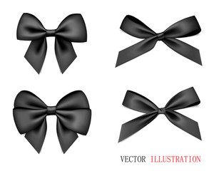 Set of different black bows for holiday design isolated. Vector.