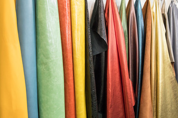 Multicolored trendy leather textures samples for furniture upholstery and interior design