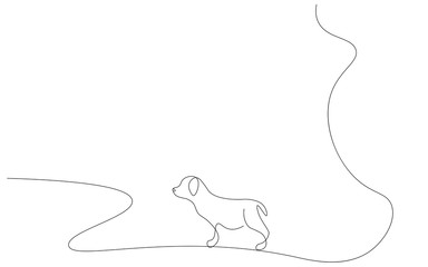 Dog silhouette one line drawing, vector illustration