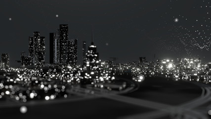 Abstract modern city at night. 3D illustration