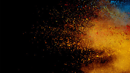 Fototapeta na wymiar Explosion of colored powder isolated on black background
