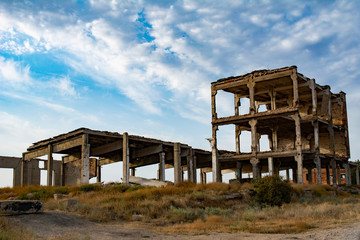 Old abandoned not finished emergency building damaged by time.