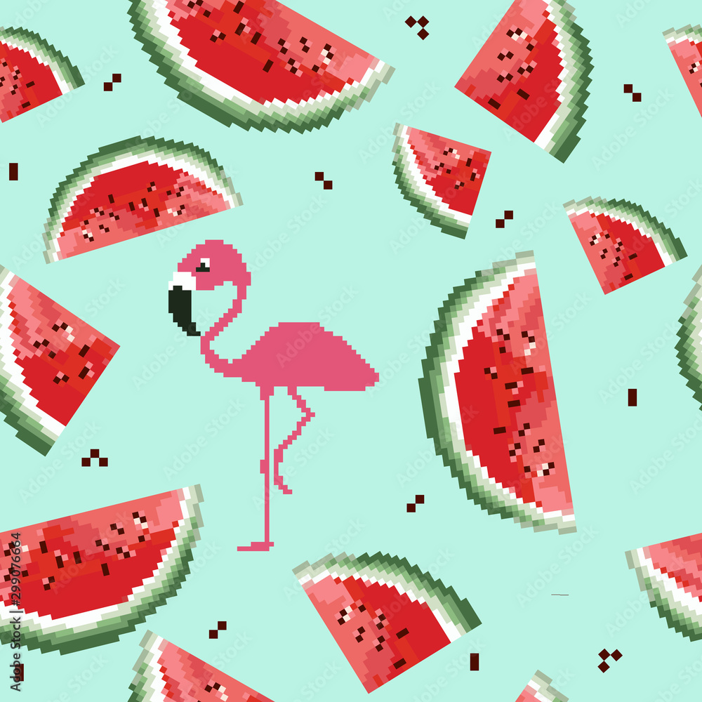 Aufkleber watermelon pattern vector. pixel art. 8 bit. cute seamless vector pattern with watermelons and dots.