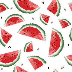 Watermelon pattern vector. Pixel art. 8 bit. Cute seamless vector pattern with watermelons and dots.