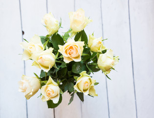 Fresh white roses arranged in a bouquet