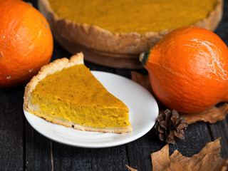 A slice of pumpkin American pie for thanksgiving
