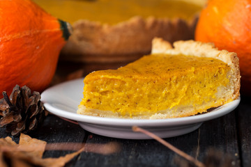 A slice of pumpkin American pie for thanksgiving