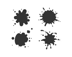 Black paint blots collection of vector icons. Cartoon paint splatters and ink splashes.