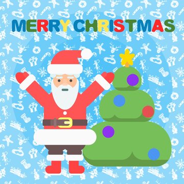 Santa Claus and presents. Bright christmas card