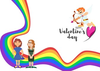 women poster with a rainbow for valentine's day and cupid