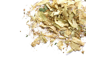 Dried linden flowers isolated on white
