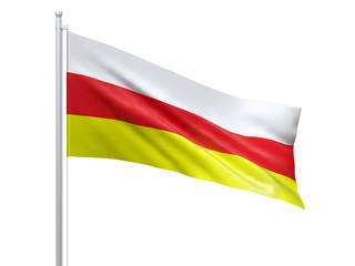 North Ossetia Republic (Federal subject of Russia) flag waving on white background, close up, isolated. 3D render