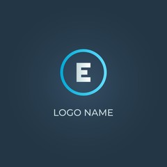 Alphabet E letter design with blue and silver colours