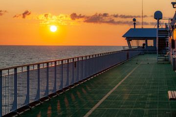 View of Sunrise at Baltic sea from board of ferry