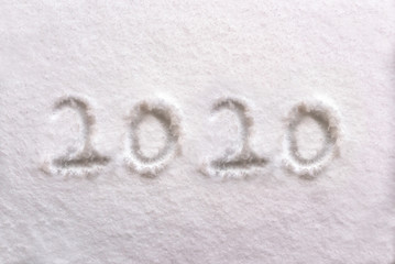 2020 written in the snow, new year greeting card