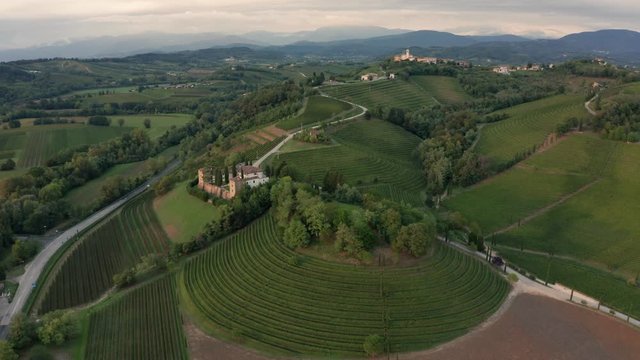 Drone view of vineyards in Friuli, Italy
