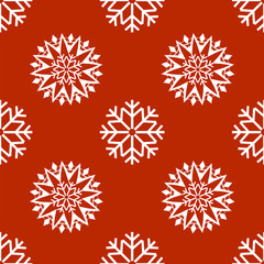 New Year's and Christmas. Festive seamless pattern with snowflakes for packages, decorations, fabrics, gifts on a red background.