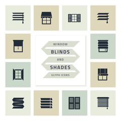 Vector glyph icons set window blinds and shades