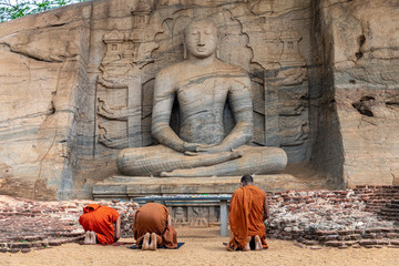 Polonnaruwa. Sri Lanka. Gal Vihara Buddhist Statue. Vertical photo