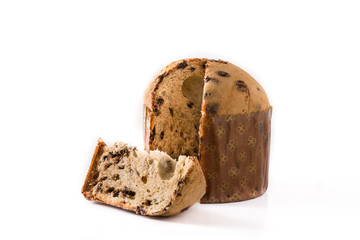 Christmas chocolate panettone cake isolated on white background