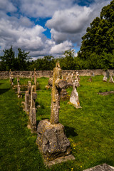 old gravestones in catholic churchyard