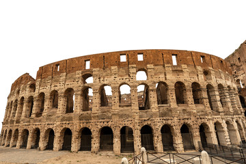 Fototapeta na wymiar Colosseo of Rome isolated on white background, Amphitheatrum Flavium 72 a.D. Ancient Coliseum or Colosseum. UNESCO world heritage site. Latium, Italy, Europe
