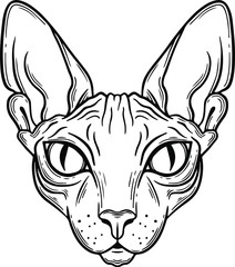 cat sphinx head vector hand drawn illustration tattoo sketch style isolated on white