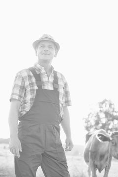 Black and white photo of mature farmer