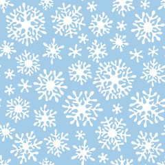 Christmas seamless doodle pattern with snowflakes