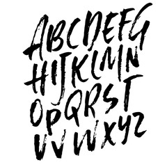 Hand drawn dry brush font. Modern brush lettering. Grunge style alphabet. Vector illustration.