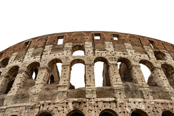 Colosseo of Rome isolated on white background, Amphitheatrum Flavium 72 a.D. Ancient Coliseum or Colosseum. UNESCO world heritage site. Latium, Italy, Europe