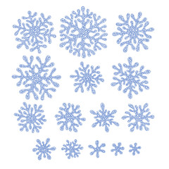 A set of doodle blue snowflakes.