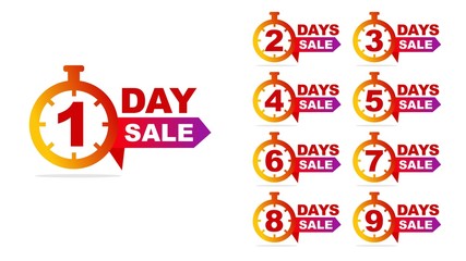 1 to 9 days sale. 	 Sale countdown badges.vector  stock illustration.sale vector